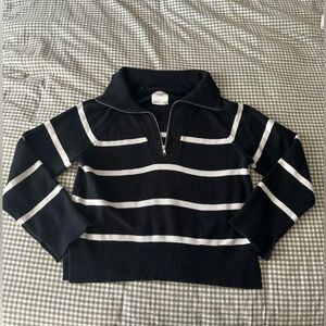 Abercrombie & Fitch Striped Half-Zip Sweater in black and white